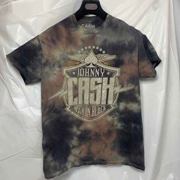 MEN’S Johnny Cash Man in Black Black Tie Dye Short Sleeve Tee Shirt Size Medium - Picture 2 of 4